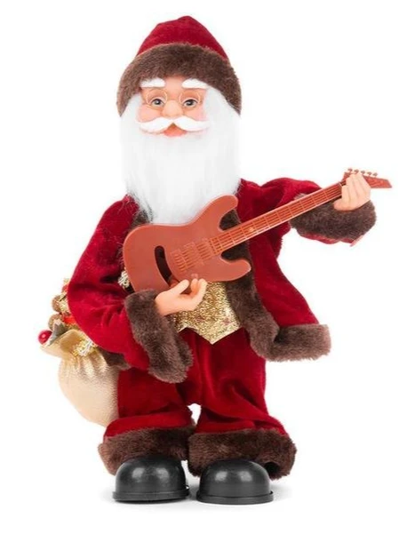 Dekorácia MH Santa s gitarou 3xAAA 35 cm hrajúci