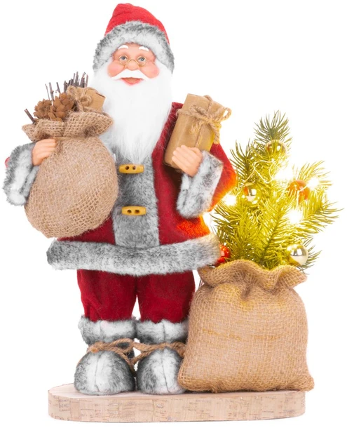 Dekorácia MH Vianoce Santa s taškou a stromčekom LED 30 cm