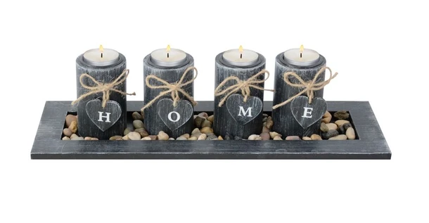 Svietnik MagicHome, HOME, 39x12,5x10 cm, čierny, na podnose, na čajové sviečky